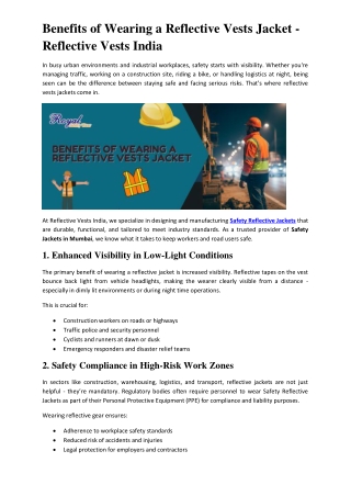 Benefits of Wearing a Reflective Vests Jacket