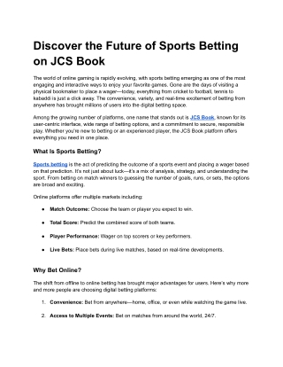 Discover the Future of Sports Betting on JCS Book