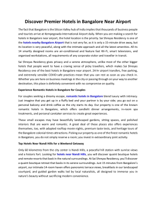 Hotels Nearby Bangalore Airport - Sai Shreyas Residency