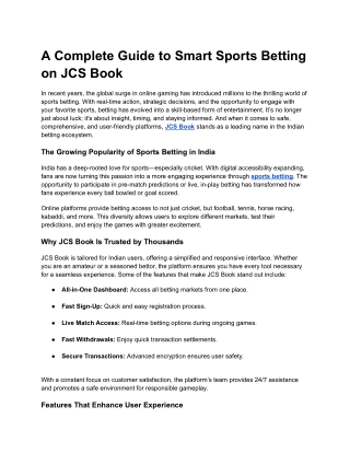Discover the Future of Sports Betting on JCS Book