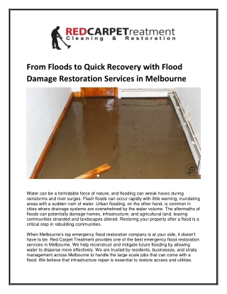 From Floods to Quick Recovery with Flood Damage Restoration Services in Melbourne