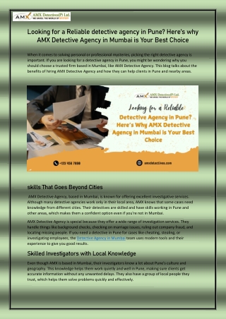 Looking for a Reliable Detective Agency in Pune? Here’s Why AMX Detective Agency