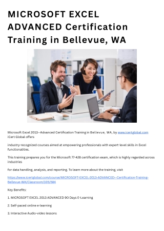 MICROSOFT EXCEL ADVANCED Certification Training in Bellevue, WA