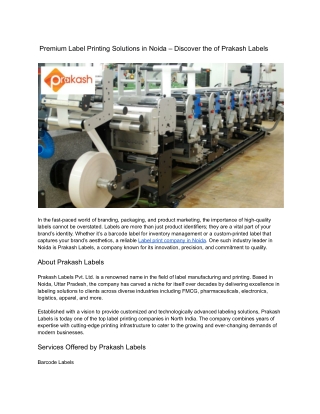 _Premium Label Printing Solutions in Noida – Discover the of Prakash Labels