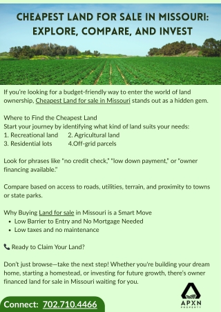Cheapest Land for Sale in Missouri Explore, Compare, and Invest