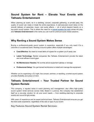 Sound System for Rent – Elevate Your Events with Tathastu Entertainment