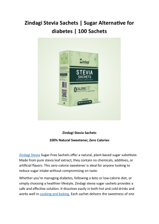 Zindagi Stevia 100 Sachets | Zero Calorie Natural Sweetener