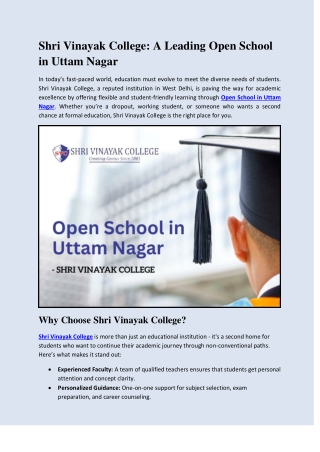 Open School in Uttam Nagar - Shri Vinayak College