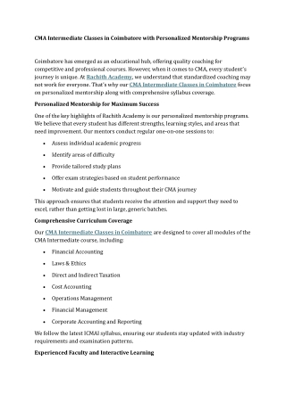 CMA Intermediate Classes in Coimbatore with Personalized Mentorship Programs