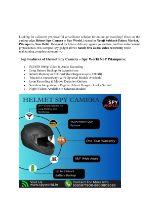 Helmet Spy Camera in Netaji Subhash Palace Market Pitampura New Delhi – Spy World