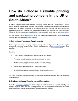 How do I choose a reliable printing and packaging company in the UK or South Africa