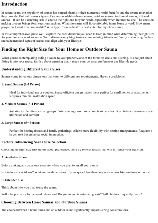 Finding the Right Size for Your Home or Outdoor sauna