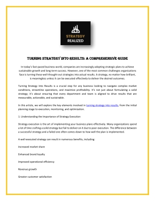 Turning Strategy Into Results: A Comprehensive Guide