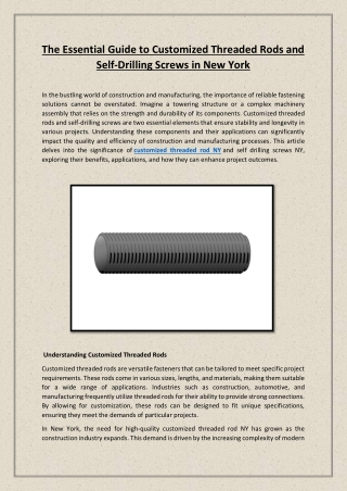 The Essential Guide to Customized Threaded Rods and Self