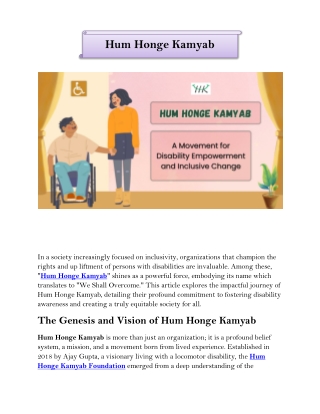 Hum Honge Kamyab A Movement for Disability Empowerment