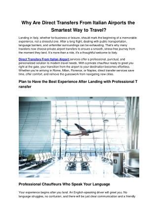 Why Are Direct Transfers From Italian Airports the Smartest Way to Travel?