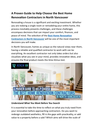 A Proven Guide to Help Choose the Best Home Renovation Contractors in North Vancouver