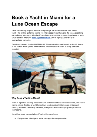 Book a Yacht in Miami for a Luxe Ocean Escape