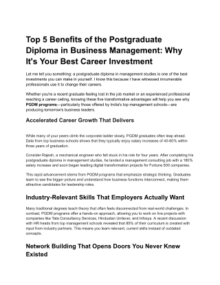 Top 5 Benefits of the Postgraduate Diploma in Business Management_ Why It's Your Best Career Investment