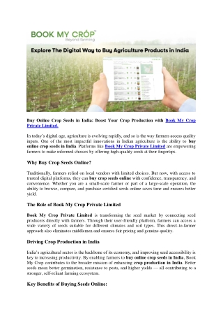 Buy Online Crop Seeds in India: Boost Your Crop Production with Book My Crop Pri