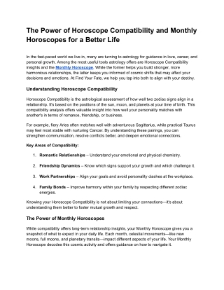 Power of Horoscope Compatibility and Monthly Horoscopes for a Better Life