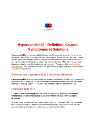 Hypersensibilité : Définition, Causes, Symptômes et Solutions