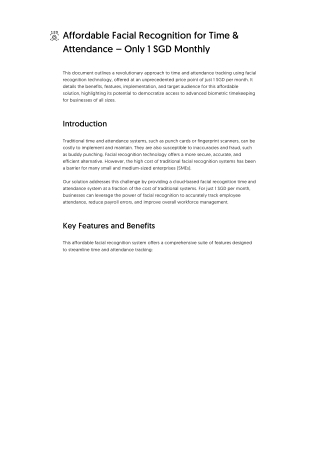 Affordable Facial Recognition for Time & Attendance – Only 1 SGD Monthly