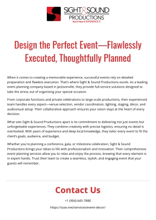 Full-Service Event Planning  Sight & Sound Productions Jacksonville