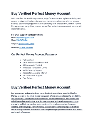 Buy Verified PerfectMoney Accounts for Sale – Instant Access & fast