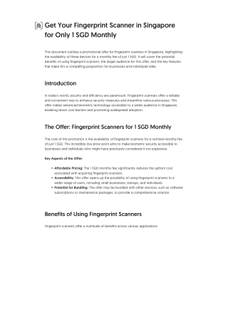 Get Your Fingerprint Scanner in Singapore for Only 1 SGD Monthly