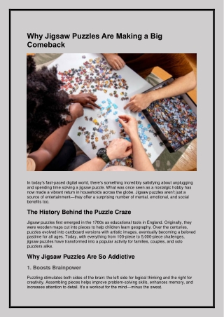 Why Jigsaw Puzzles Are Making a Big Comeback