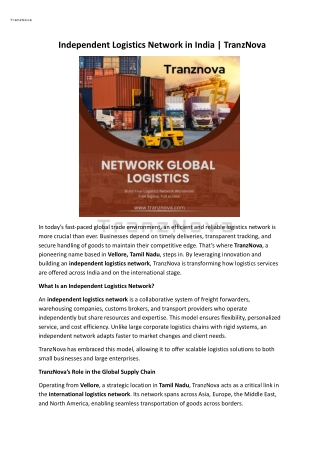 Independent Logistics Network in India - TranzNova