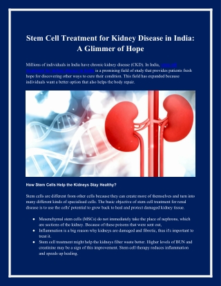 Stem Cell Treatment for Kidney Disease in India A Glimmer of Hope