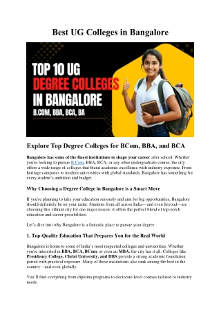 Best UG Colleges in Bangalore