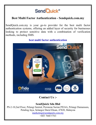 Best Multi Factor Authentication - Sendquick.com.my