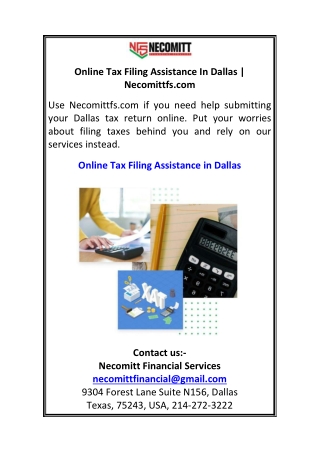 Online Tax Filing Assistance In Dallas Necomittfs.com