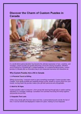 Discover the Charm of Custom Puzzles in Canada
