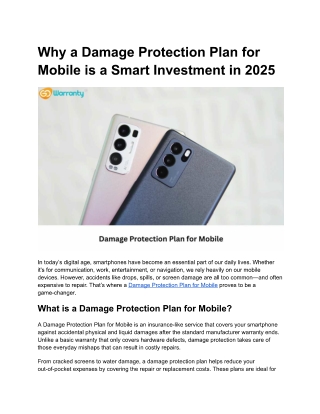 Damage Protection Plan for Mobile