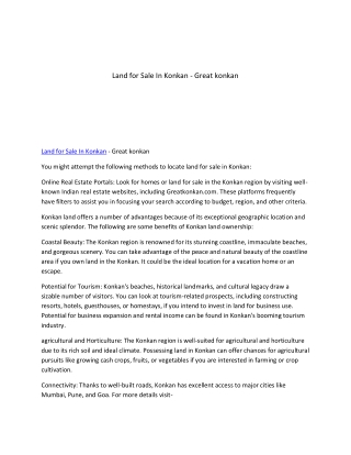 Land for Sale In Konkan - Great konkan