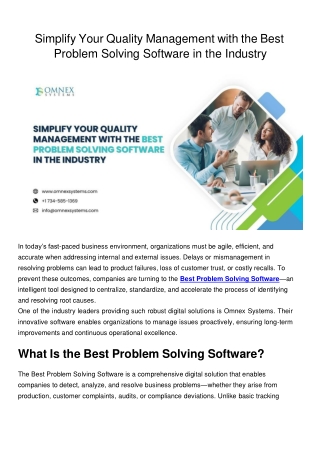 Simplify Your Quality Management with the Best Problem Solving Software in the Industry