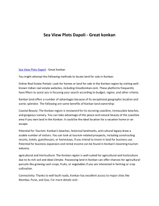 Sea View Plots Dapoli - Great konkan