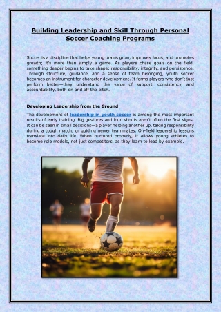 Building Leadership and Skill Through Personal Soccer Coaching Programs