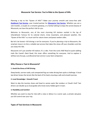 Mussoorie Taxi Service: You’re Ride to the Queen of Hills