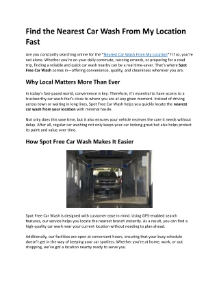 Find the Nearest Car Wash From My Location Fast