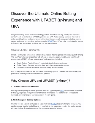 UFABET _ UFA _ ยูฟ่าเบท - Best Online Betting & Casino 2025