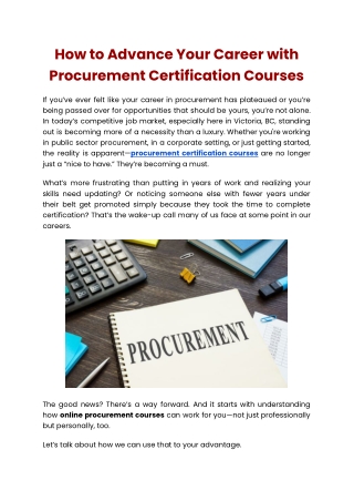 How to Advance Your Career with Procurement Certification Courses
