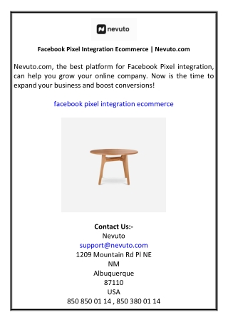 Facebook Pixel Integration Ecommerce  Nevuto.com