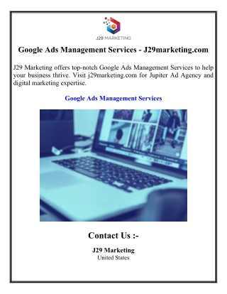 Google Ads Management Services - J29marketing.com