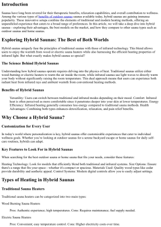 Exploring Hybrid Saunas: The Best of Both Worlds