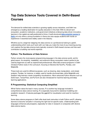 Top Data Science Tools Covered in Delhi-Based Courses